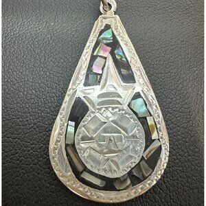 VTG Abalone Inlay Pendant 1 3/8"‎ Teardrop Shape Southwest 925 Sterling Silver